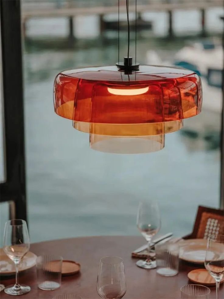 Aurora Layered Glass Pendant Light - Green / Monolayer Large / Cool White
