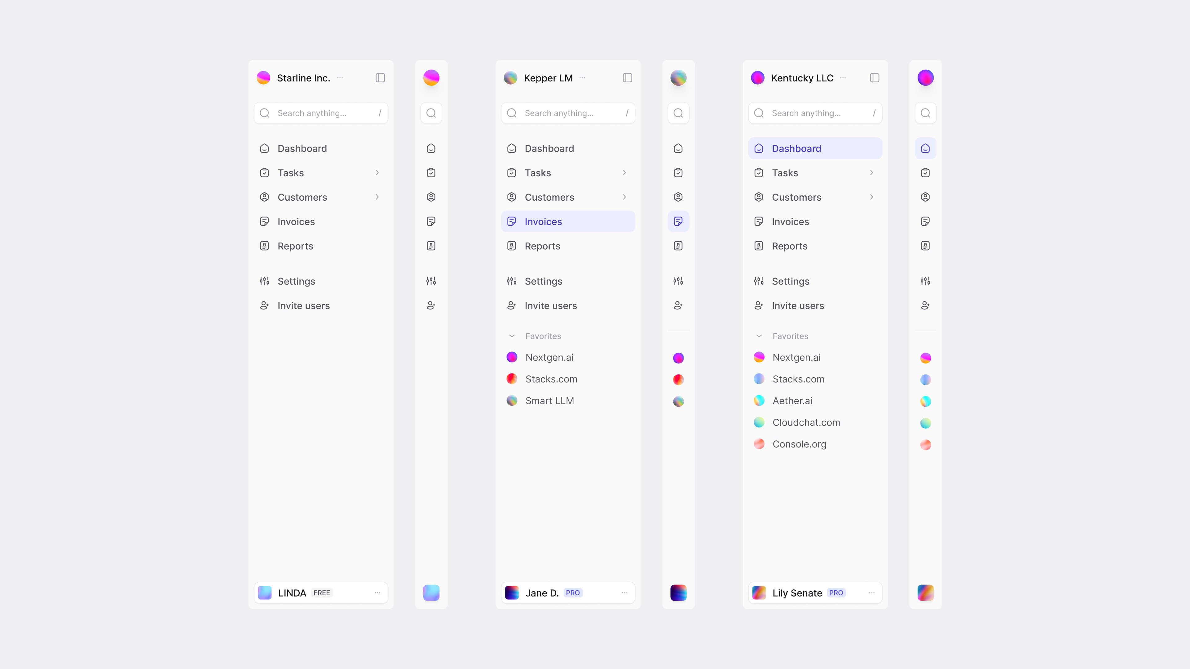 Collapsible sidebar design for PM SaaS app.