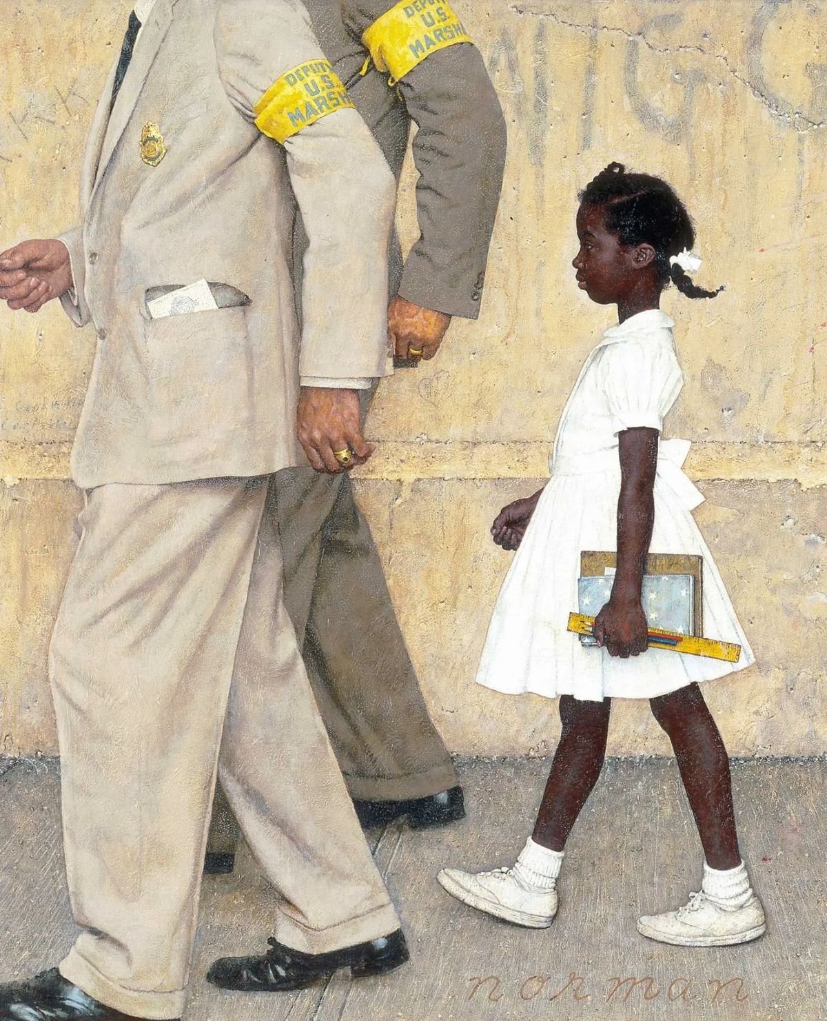 Norman Rockwell The problem with which we all live. Fragment, 1964, 91×150 cm: Descrizione dell'opera