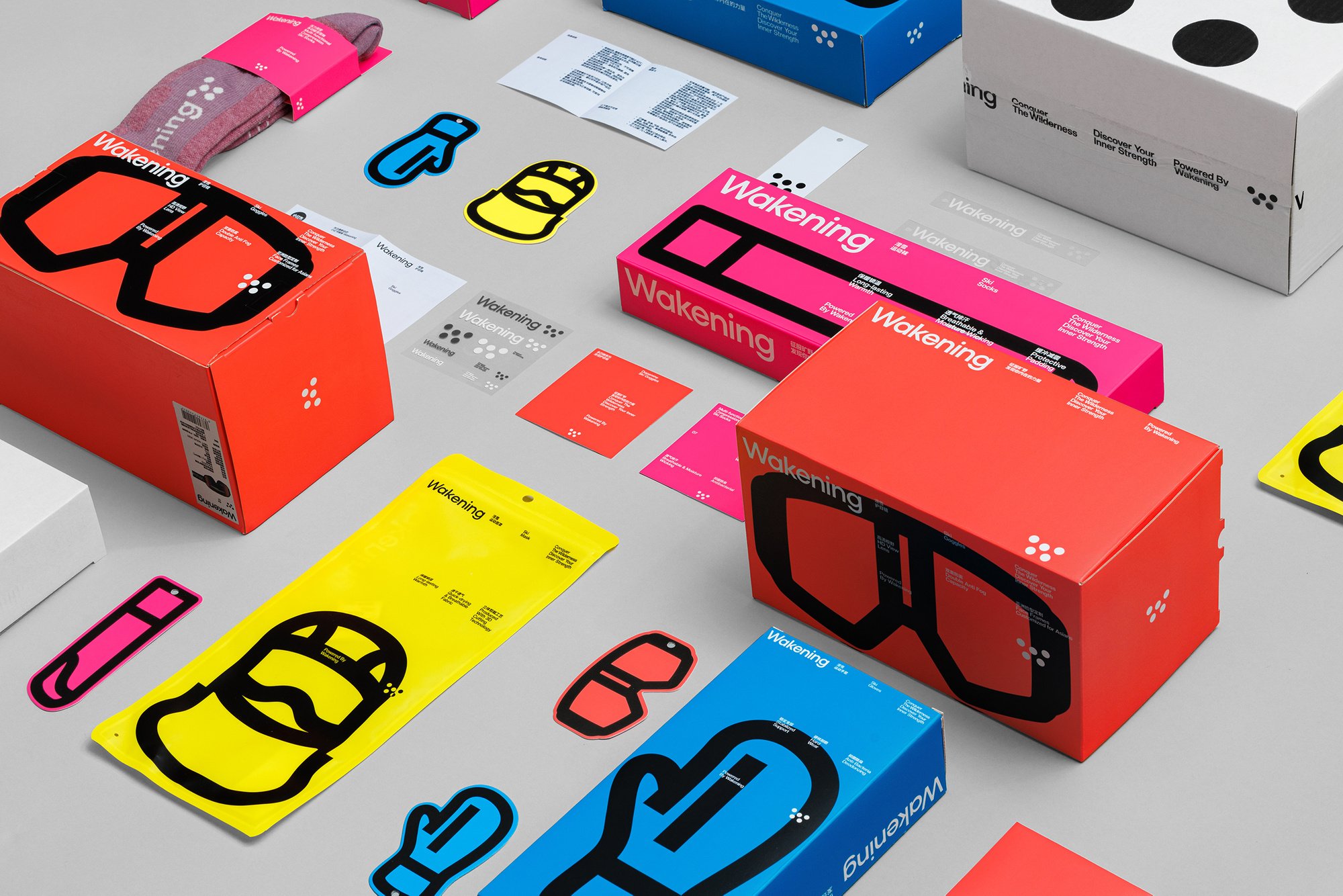 PackagingOfTheWorld on X: "Color coded. Icon driven. Instantly readable. Wakening's #skigear #packaging does something deceptively simple: each SKU gets its own bold color and a giant product silhouette that tells you exactly what's inside before you read a single word. #packagingdesign by Studioenok https://t.co/8V0tpdNudn" / X