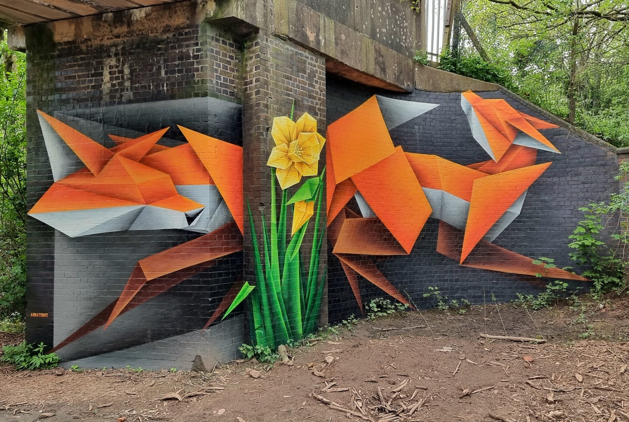 Sly Foxes Emerge from Boxes and Under Bridges in Murals by Annatomix