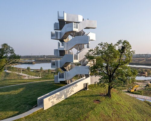 double-helix stairs frame wetland views inside xiang architects’ wuhan observation tower