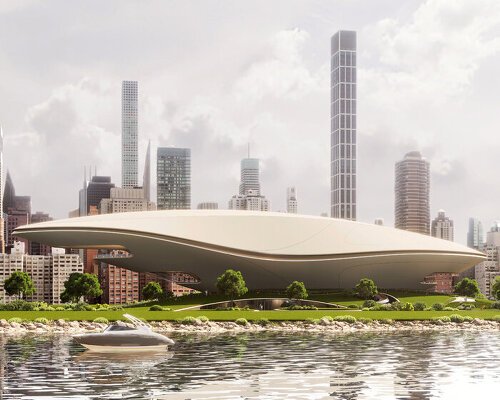 ground becomes roof, shielding inhabitable civic landscape on roosevelt island