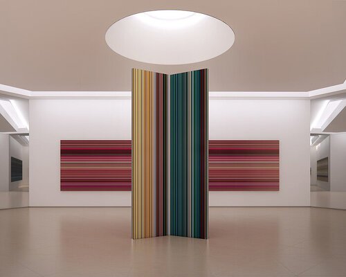 artist gerhard richter designs hexagonal doha pavilion from his strip paintings