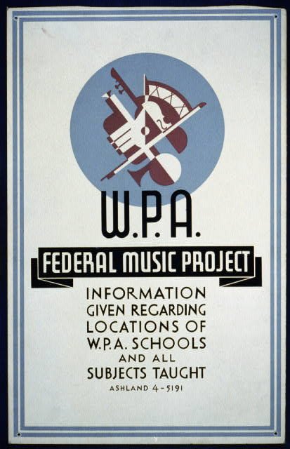 W.P.A. Federal Music Project information given regarding locations of W.P.A. schools and all subjects taught (1936-01-01)