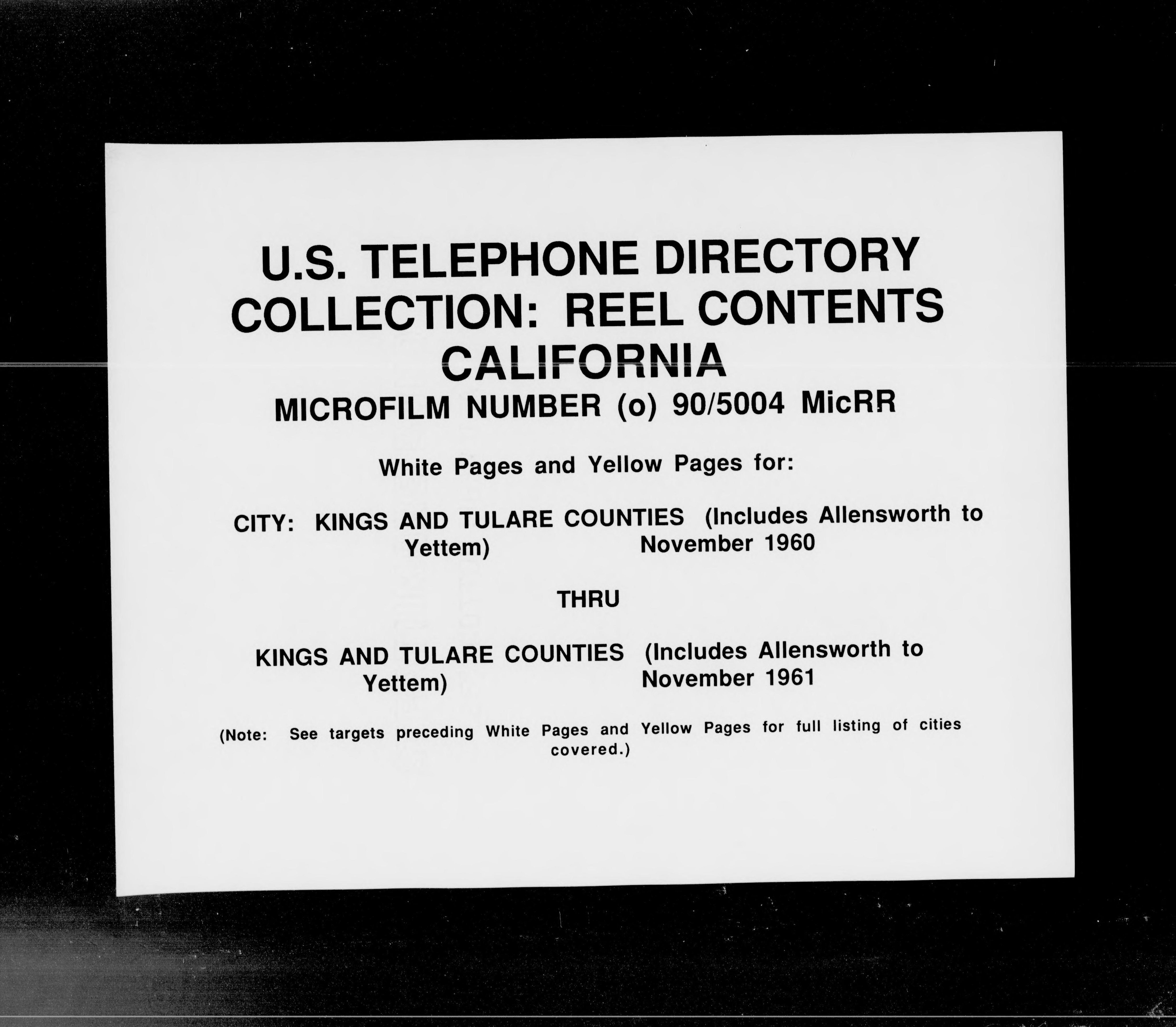 California - White Pages and Yellow Pages - Kings and Tulare Counties - November 1960 thru November 1961 (1960)