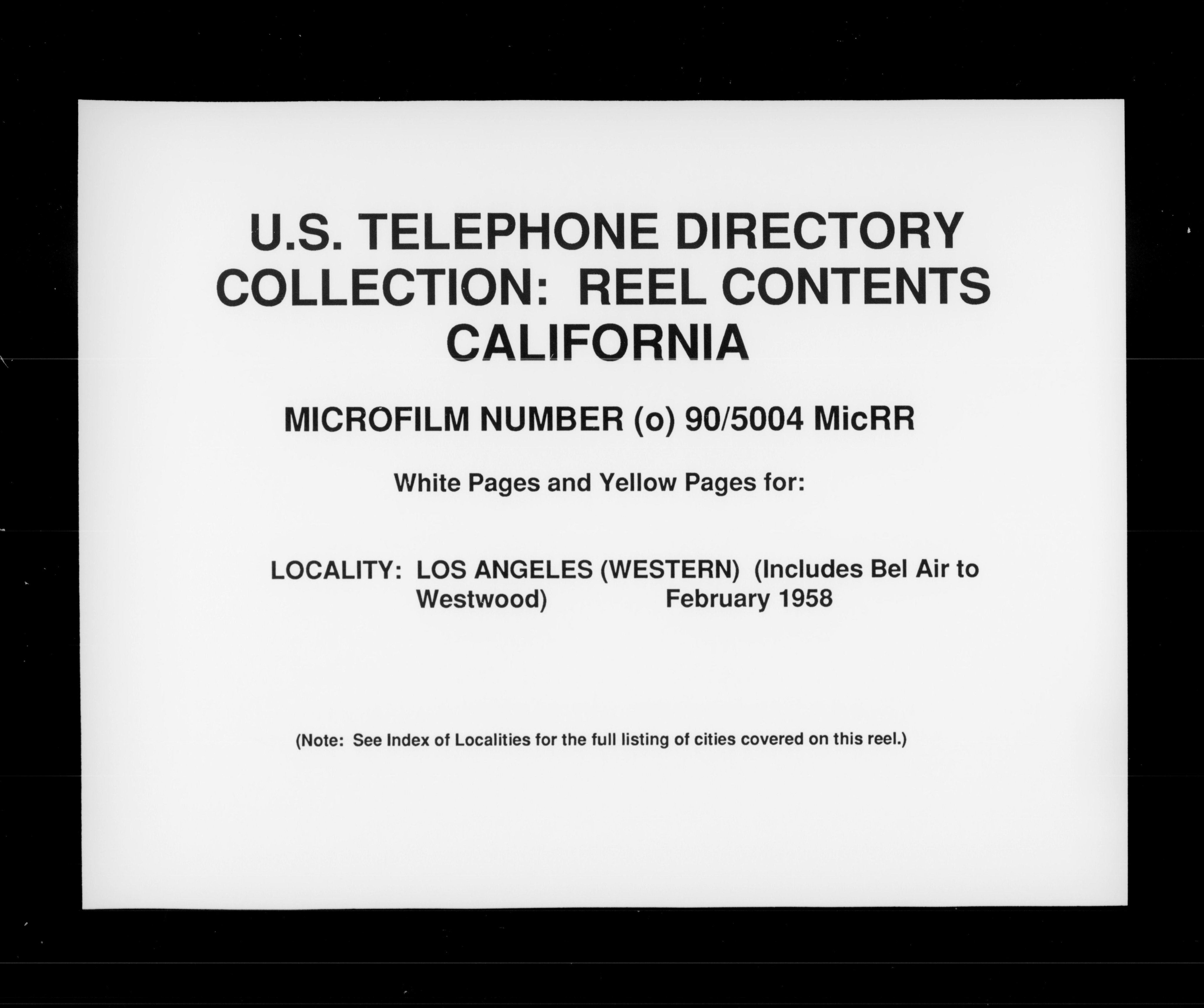 California - White Pages and Yellow Pages - Los Angeles (Western) - February 1958 (1958)
