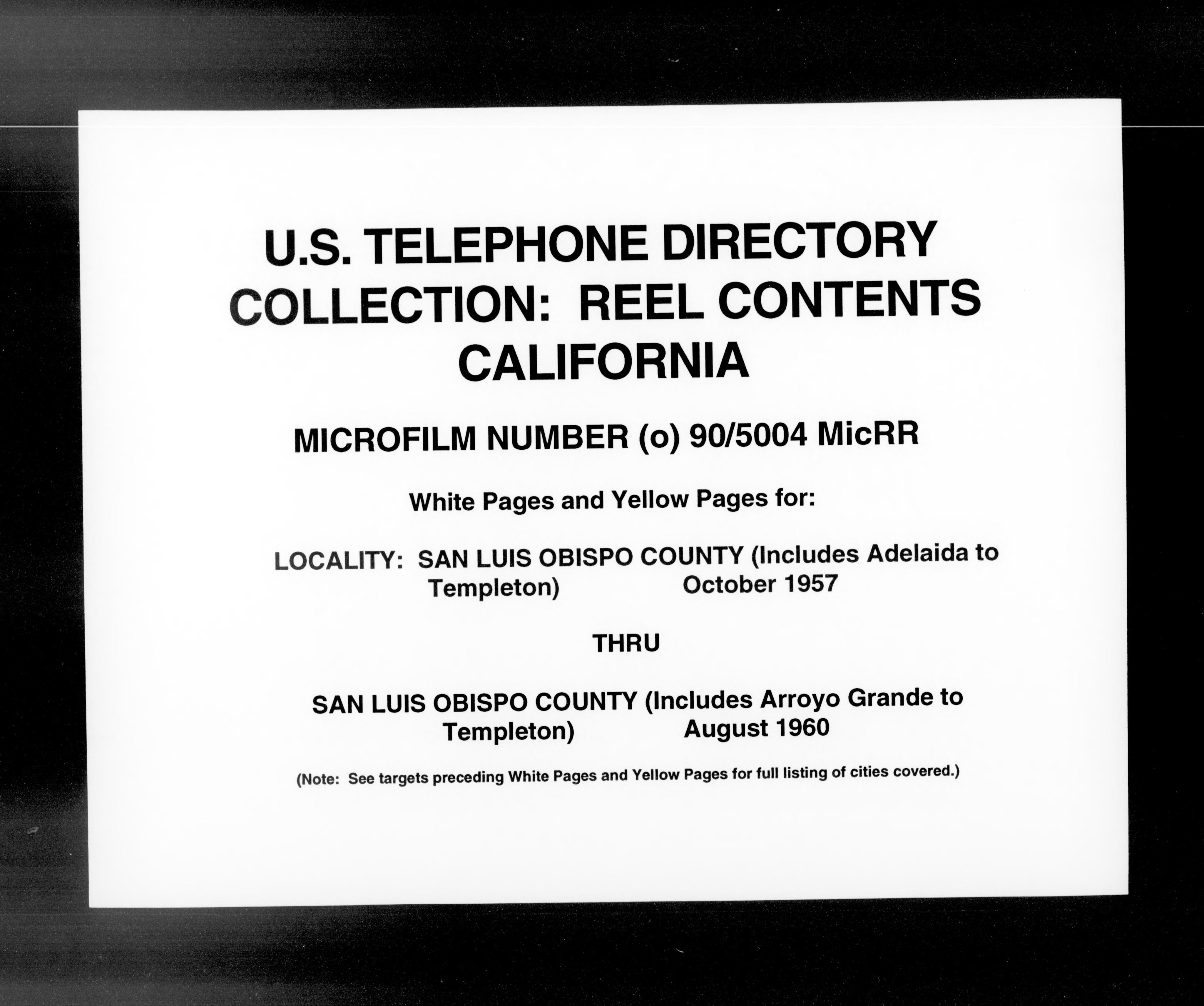 California - White Pages and Yellow Pages - San Luis Obispo County - October 1957 thru August 1960 (1957)