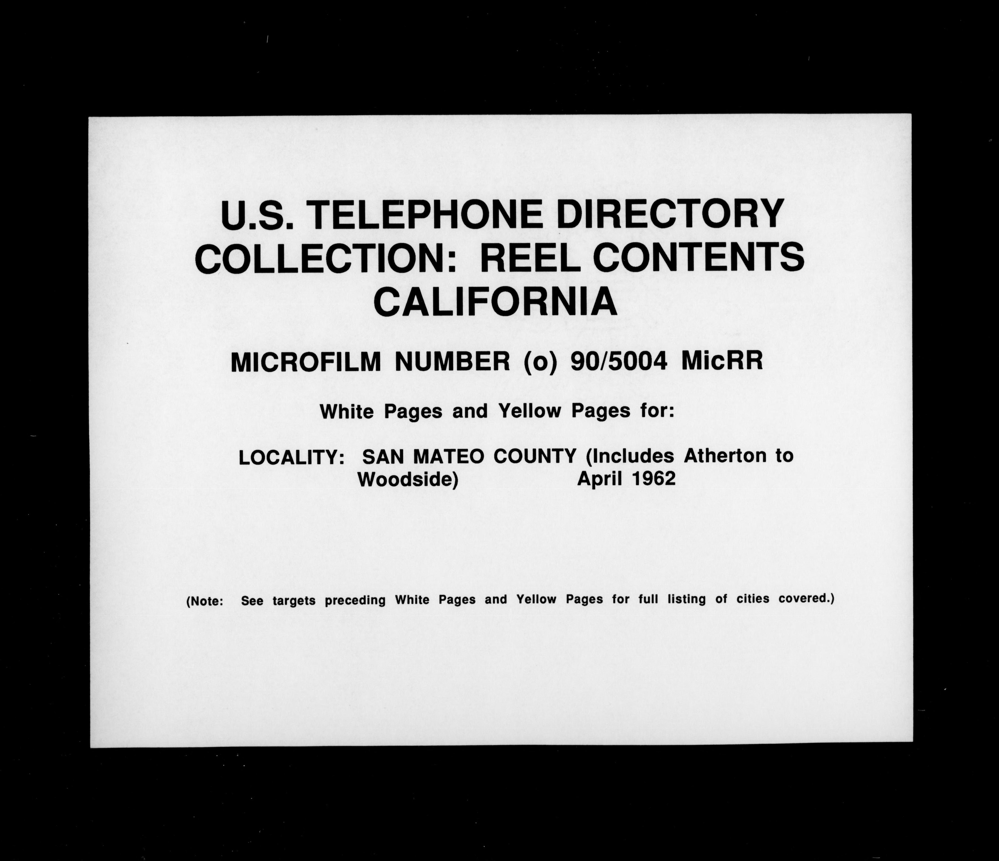 California - White Pages and Yellow Pages - San Mateo County - April 1962 (1962)