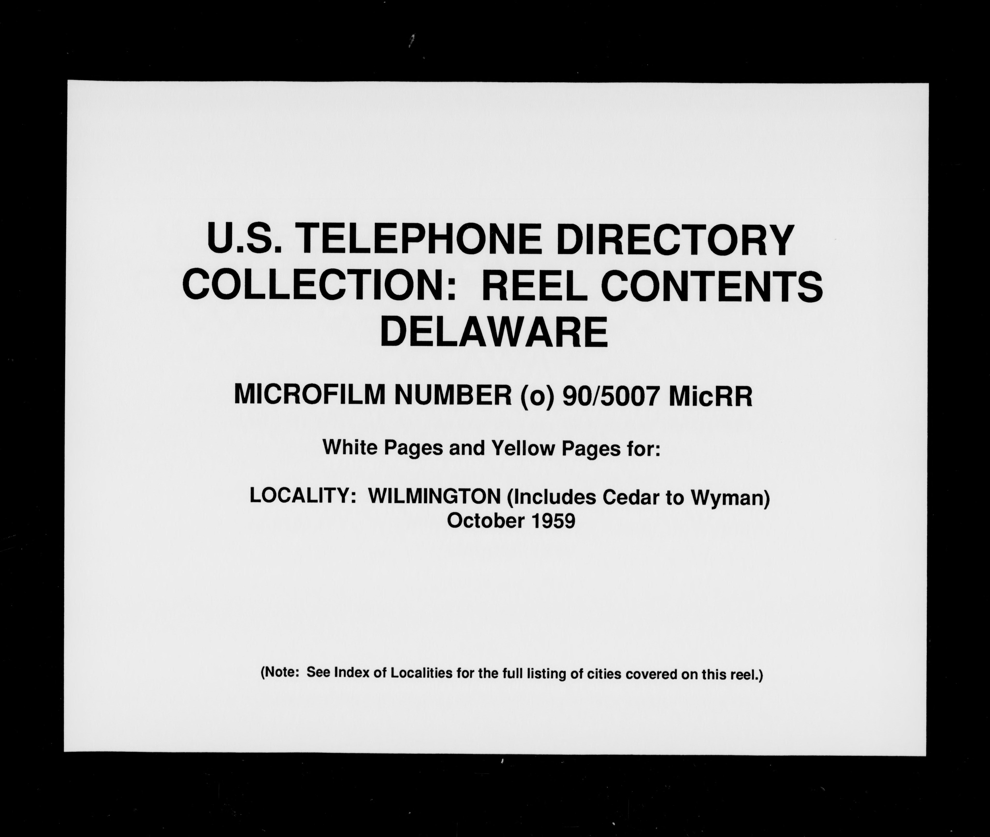 Delaware - White and Yellow Pages - Wilmington - October 1959 (1959)