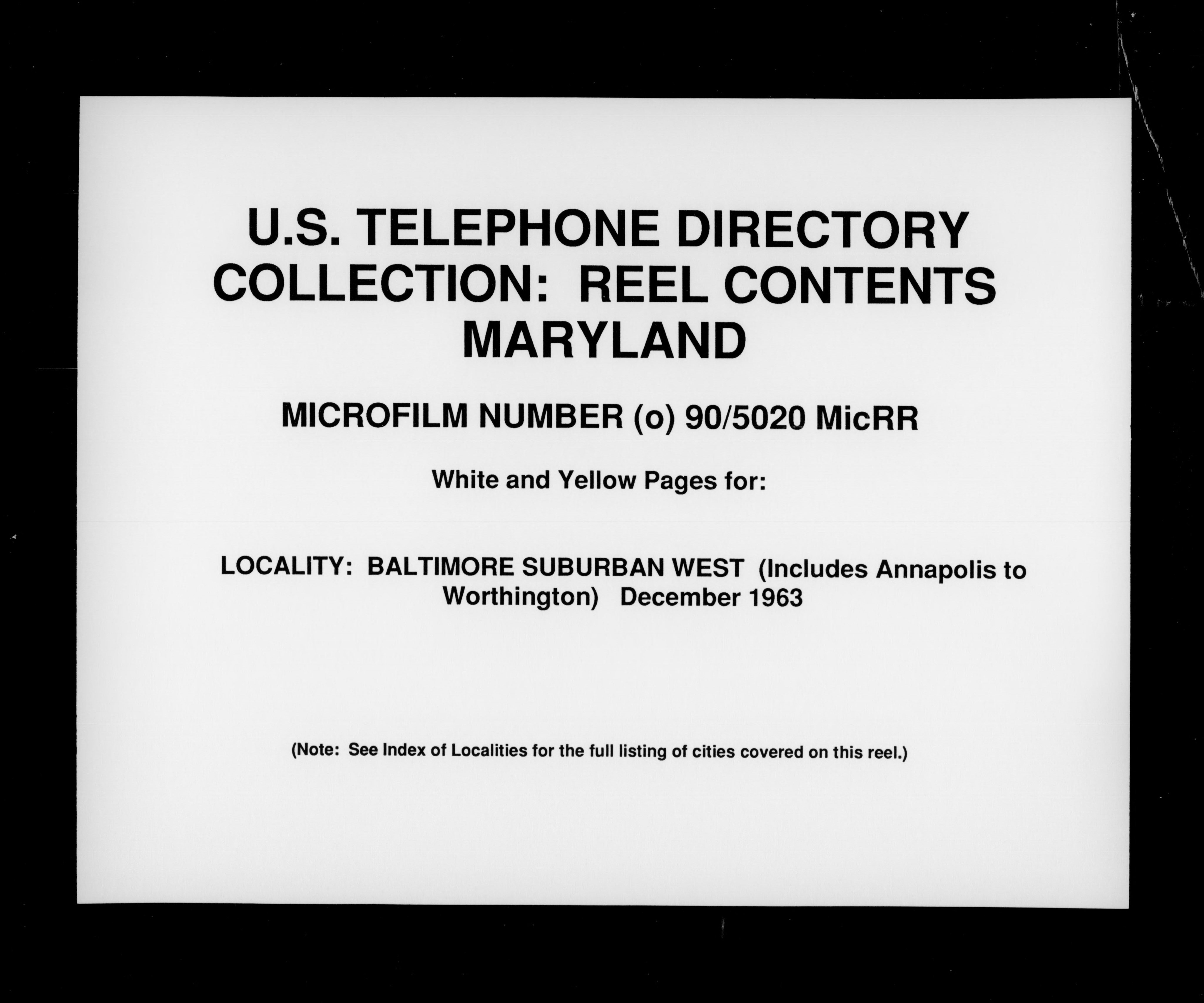 Maryland - White and Yellow Pages - Baltimore Suburban West - December 1963 (1963)