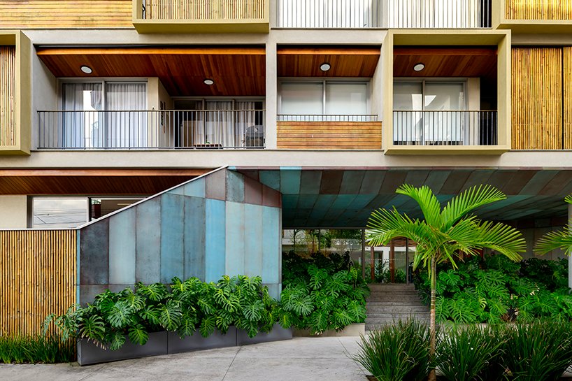 perkins&will pairs bamboo with green-toned corten steel for living block’s facade in brazil