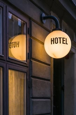 Photographic Print: Sweden, Stockholm, Gamla Stan, Old Town, hotel sign by Walter Bibikow : 12x8in