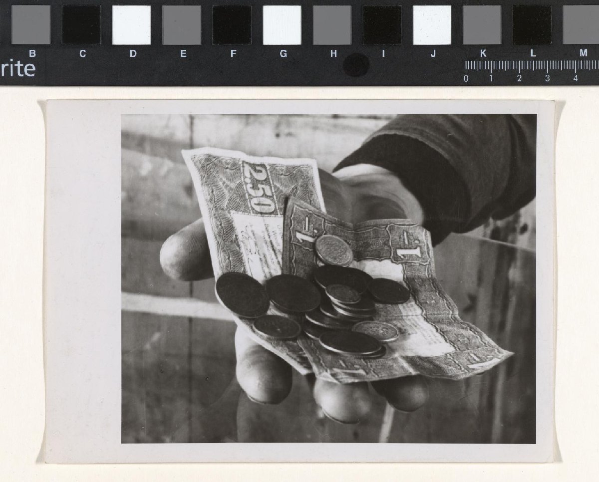 Hand van arbeider met geld