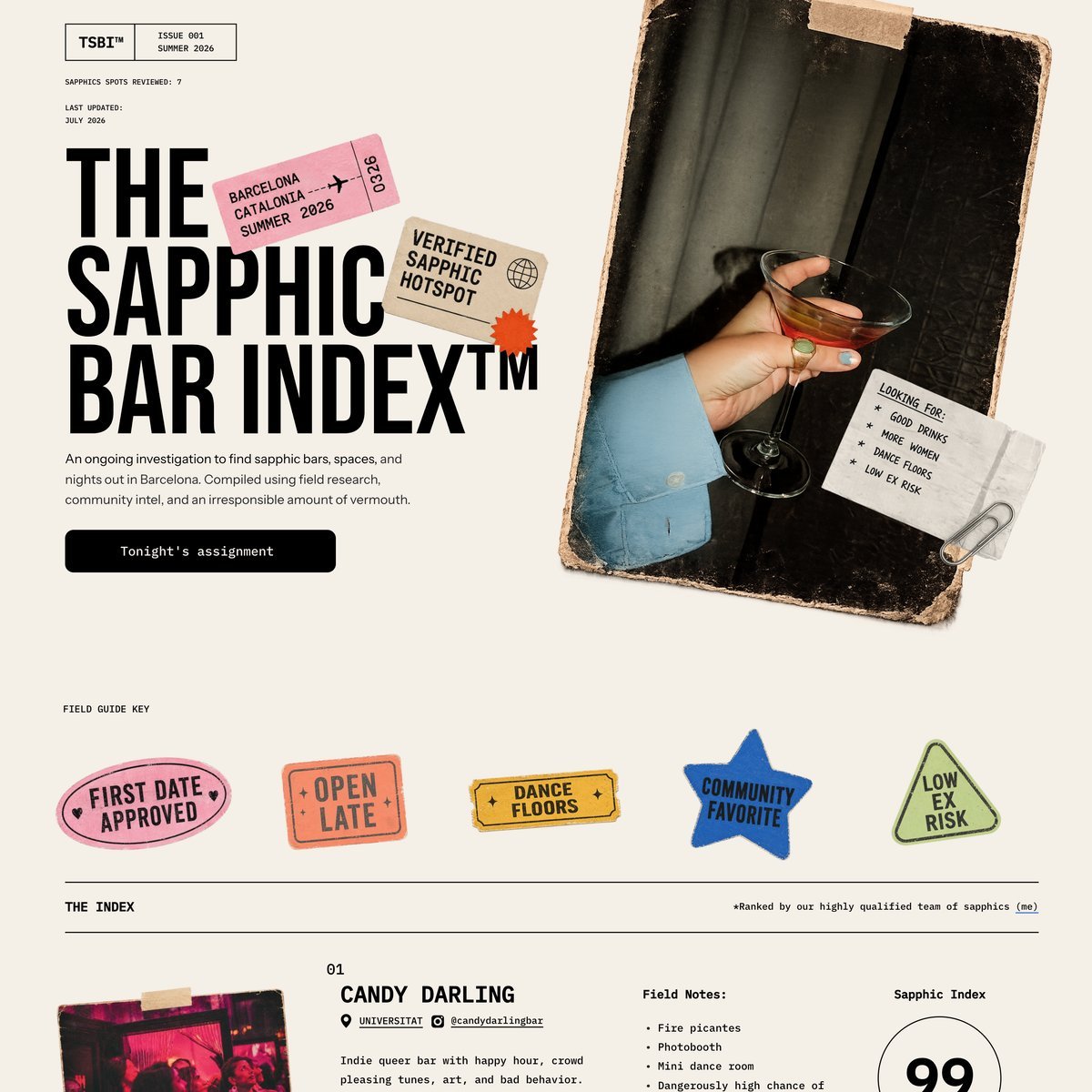 Website Inspiration: The Sapphic Bar Index