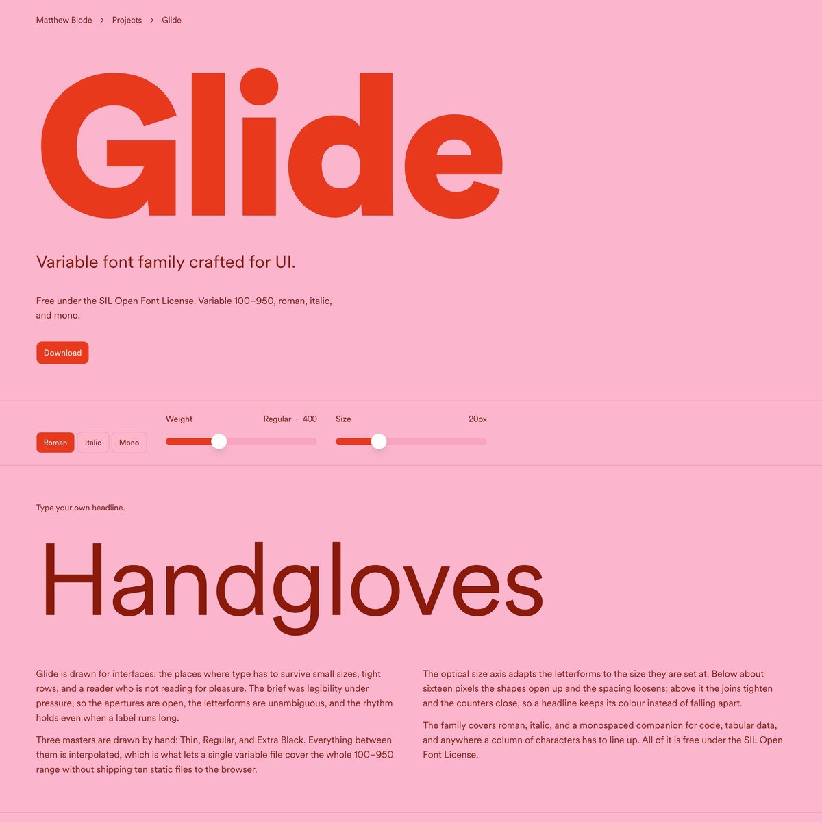 Website Inspiration: Glide Typeface
