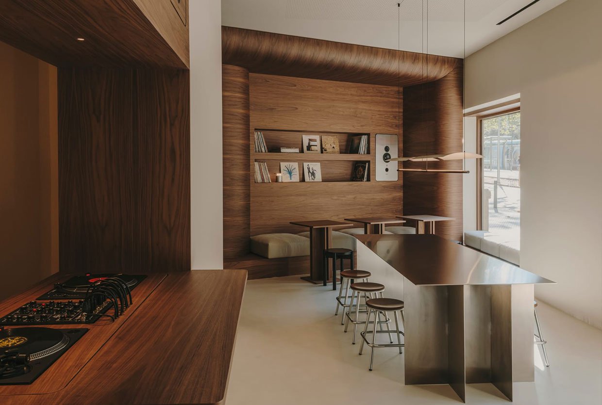 Barcelona Meets Japanese Jazz Listening Culture at Jaç Hifi Café by Isern Serra Studio.
