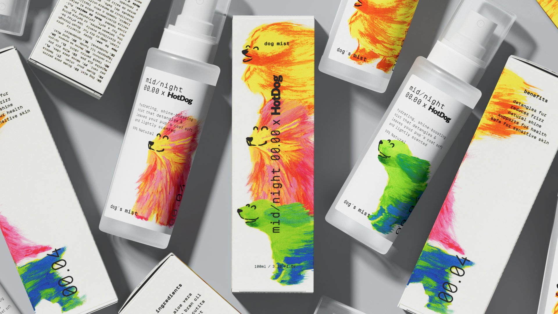 Exemplary brand collabs don’t compromise: the joyful designs for Midnight Hotdog ‘dog fur mist’ by SMLXL — BP&O - Branding, Packaging and Opinion