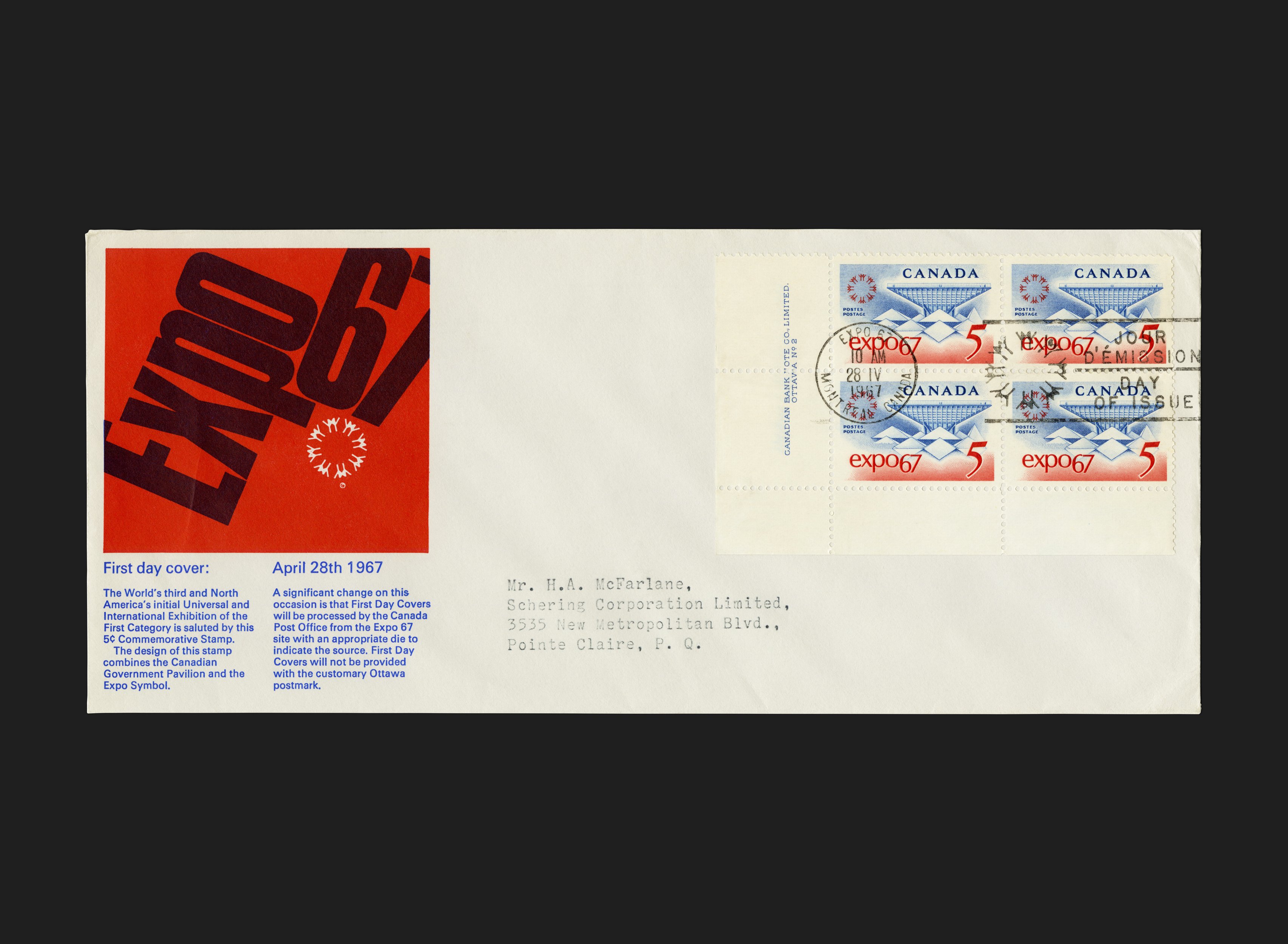 Expo 67 Schering First Day Cover - Canada Modern