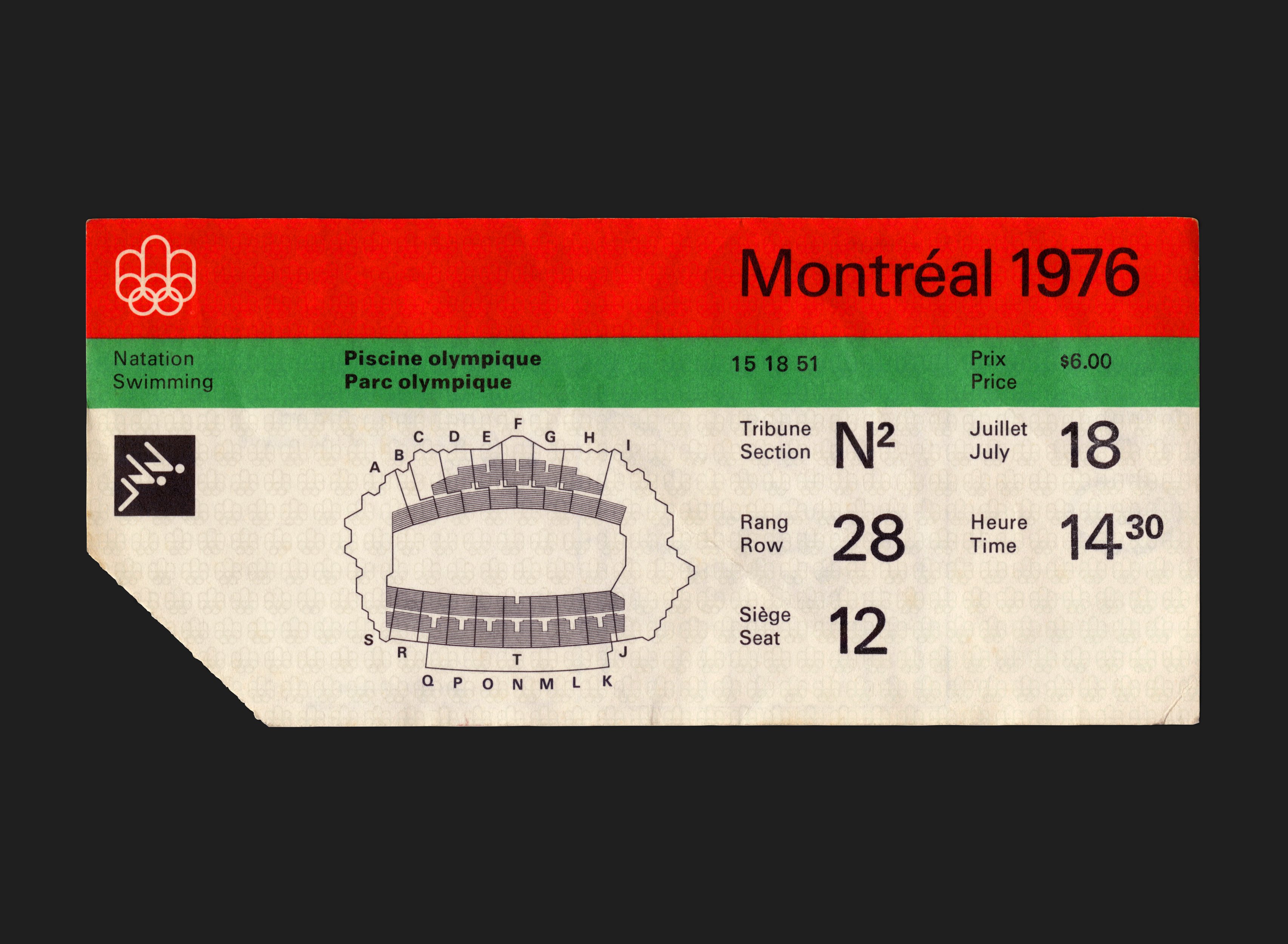 Montréal 1976 Summer Olympics Ticket: Swimming - Canada Modern