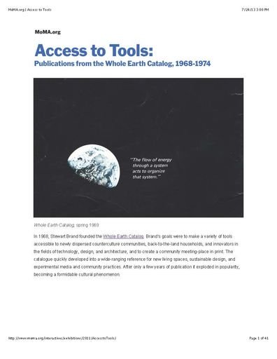 “Access to Tools: Publications from the Whole Earth Catalog, 1968-1974” Article
