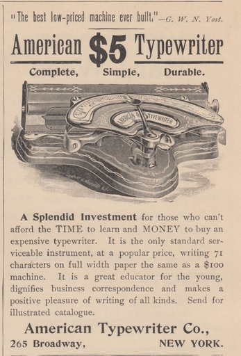American No. 1 Index Typewriter