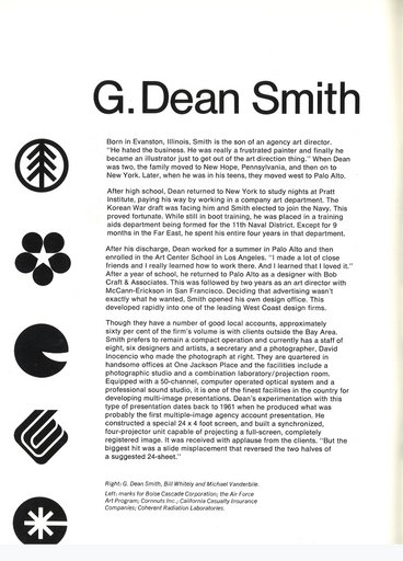 Article on “G. Dean Smith” from Communication Arts Magazine