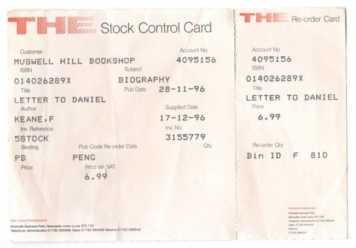 Bookshop Stock Control Card