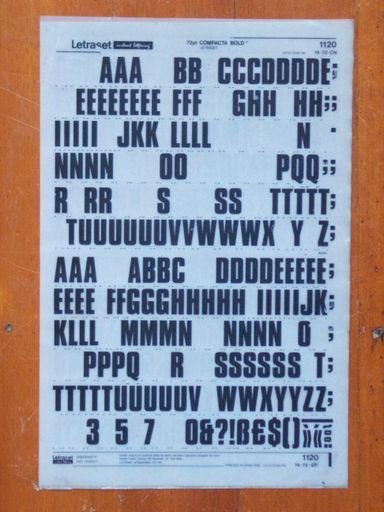 Compacta Bold Letraset sheet