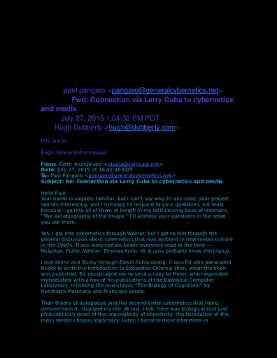 Connection via Larry Cuba to cybernetics and media