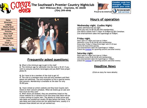 Coyote Joe's Website from 2003