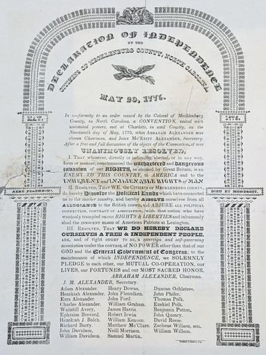 Declaration of Independence by the Citizens of Mecklenberg County, North Carolina
