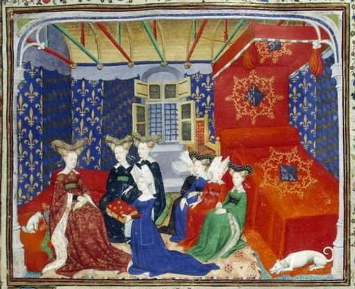 Detail of a miniature of Christine de Pizan presenting her manuscript to Queen Isabeau of Bavaria