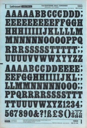 Egyptienne Bold Condensed Letraset sheet