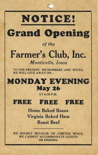 Farmer's Club Grand Opening Flyer