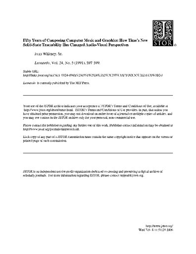 “Fifty Years of Composing Computer Music and Graphics: How Time’s New Solid-State Tractability Has Changed Audio-Visual Perspectives”