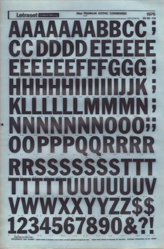 Franklin Gothic Condensed Letraset sheet