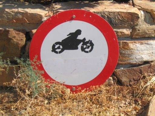 Greek road sign: no motorbikes