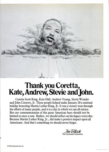 Greyhound Line Ad In Honor of Martin Luther King