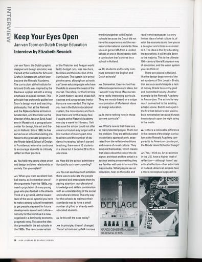 “Keep Your Eyes Open” Jan van Toorn on Dutch Design Education AIGA Journal of Graphic Design, Vol. 18, No. 1, 2000