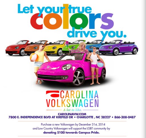 "Let Your True Colors Drive You" Volkswagen and Campus Pride ad campaign 