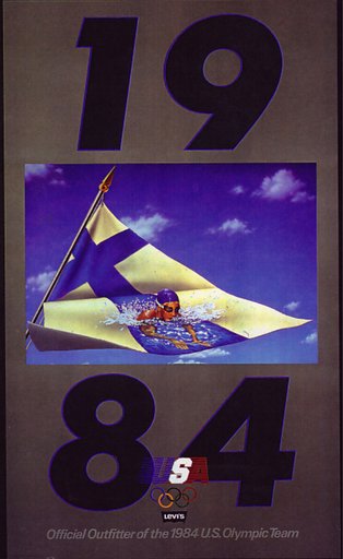 Levi's Advertising 1984 Olympics Poster Finland Swimmer
