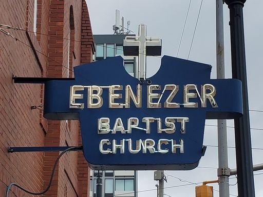 neon signage at historic Ebenezer Baptist Church, Atlanta