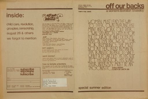 Off Our Back, Special Summer Edition, vol. 1, no. 9&10