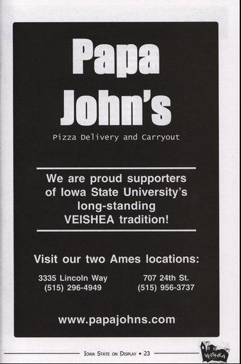 Papa John's ad supporting ISU's 2003 VEISHEA festival
