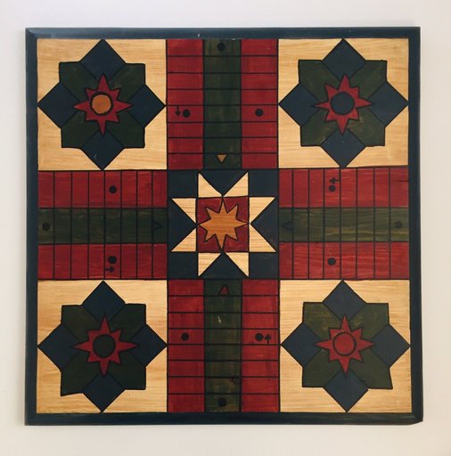 Parcheesi Wooden Game Board Folk Art Painted Primitive 1800s style