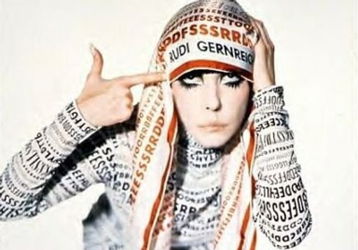 Peggy Moffitt modeling a Rudi Gernreich design