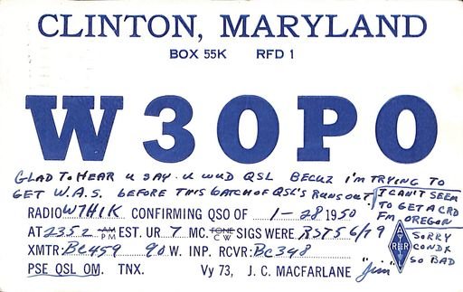 QSL card (Clinton, Maryland)
