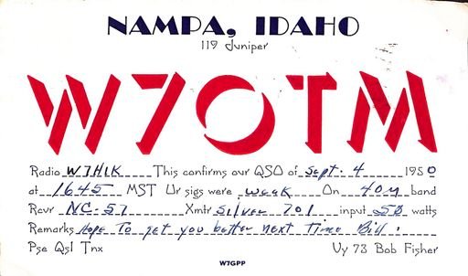 QSL card (Nampa, Idaho)