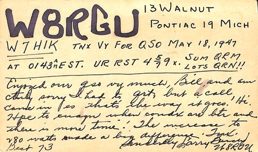QSL card (Walnut, Michigan)